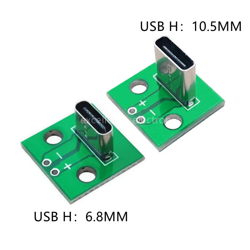 5PCS Vertical TYPE-C Female 6P Test Board to 2P 2.54mm DIP, 5V Power Adapter Board