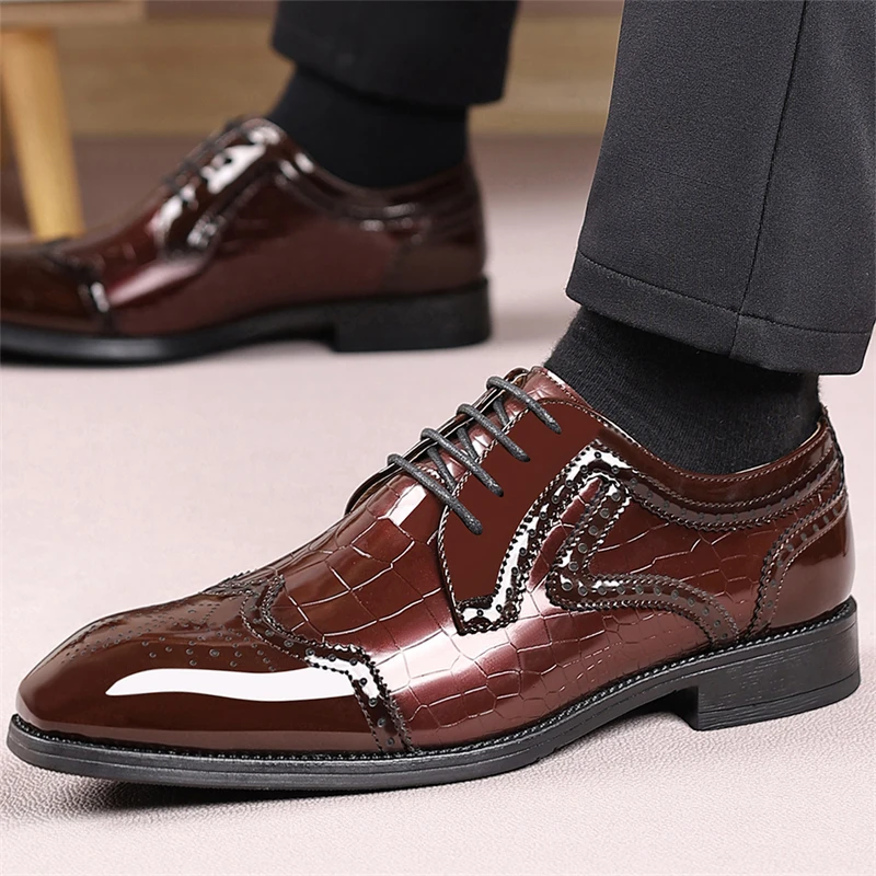 Men'S Grooming Oxford - Luxuriöse Herren-Schuhe mit glänzendem Brogue-Muster, Schnürschuhe