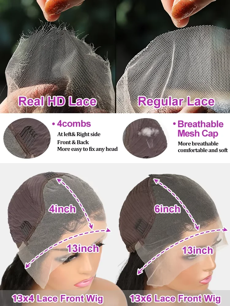 40 inch 250% Density 13x6 Hd Lace Front Wigs Straight Raw Remy Human Hair Lace Frontal Wigs Brazilian Glueless Closure Wig Women