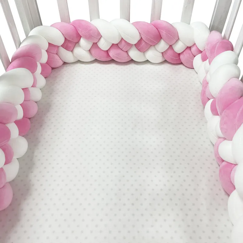 

1-3.6M Baby Bed Bumper Handmade Knotted Braid Weaving Plush Crib Protector Infant Knot Pillow Baby Room Decor