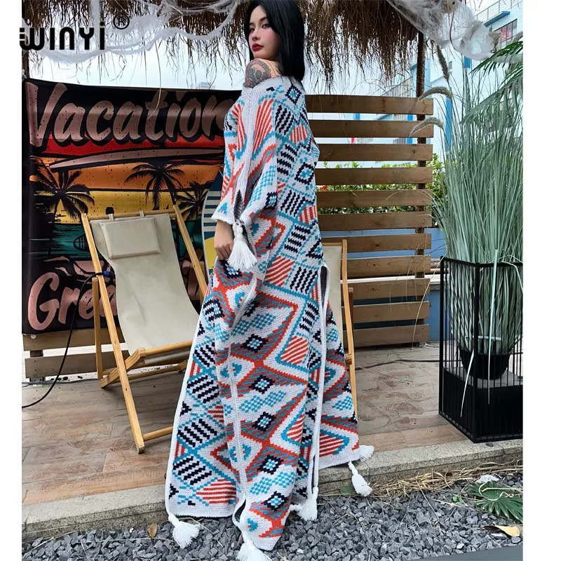 WINYI Geometric print Warm fashion Caftan Africa Holiday dress Elegant party winter فساتين طويلة women vestidos para mujer