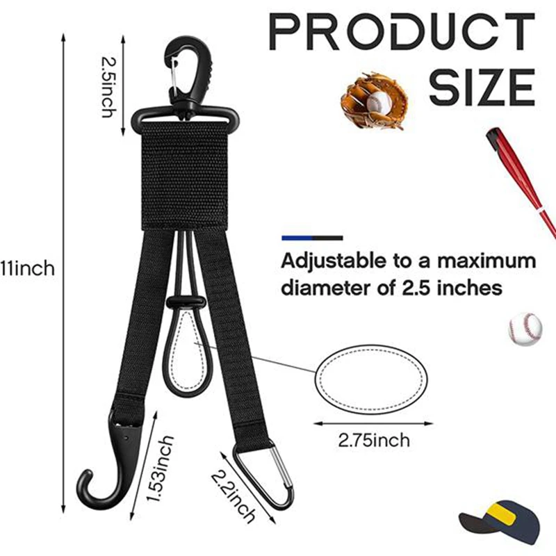 2 ชิ้นถุงมือไม้เบสบอลกระเป๋าเป้สะพายหลังหัวเข็มขัดหมวกกันน็อคตะขอริบบิ้นสายรัดหัวเข็มขัดถุงมือเบสบอลคลิปซอฟท์บอลแบบพกพาเชือกหัวเข็มขัด