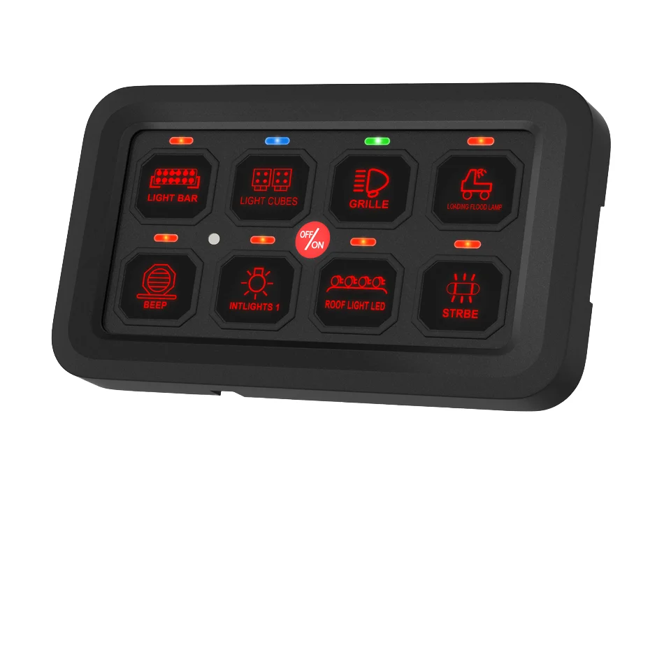 

8 Gang Multiple Modes ON/Off Switch Panel RV Control Panel LED Touch Screen Electronic Relay System With Circuit Control Box