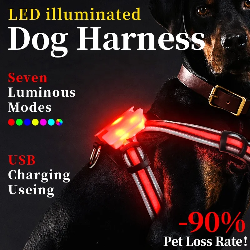 

Adjustable LED Dog Harness Pet Waterproof USB Rechargeable LED Dog Harness Night Safety Flashing Luminous Dog Collar Anti-Lost