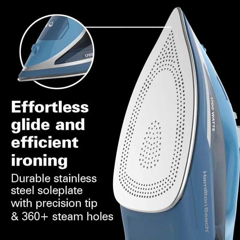 Steam Iron Steamer with Durable Stainless Steel Soleplate, Ultra-Fast Heat, 8’ Retractable Cord, Auto Shutoff, 350 ml Water Tank