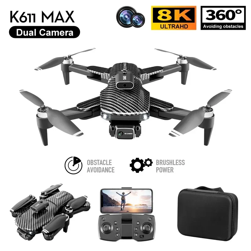 Drone K611 MAX, kamera ganda 8K tanpa sikat cerdas penghindar aliran optik penentuan posisi lipat kendali jarak jauh Drone