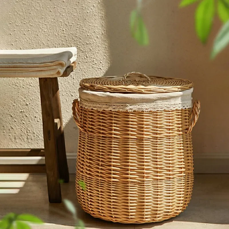 

Nordic Wind Willow Woven Dirty Laundry Basket Household Has A Cover Of Large Toys Debris Storage Basket Bathroom Laundry Basket