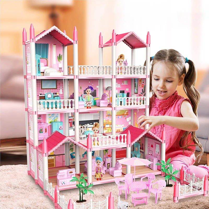 Doll House Children Montessori House 3d Assembled Lighting Diy Manual Villa Set Princess Castle Girl's Puzzle Toy Birthday Gift