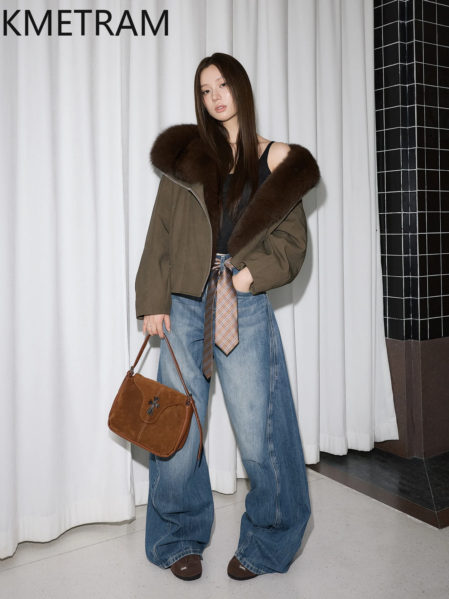 KMETRAM White Goose Down Jacket Woman Fox Fur Collar Short Parka Women Clothing Puffer Jackets 2025 Winter Outerwears Fourrure