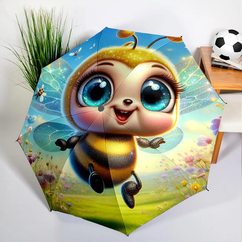 1PC Cartoon Cute Bee Umbrella Automatic Open/close, Sturdy Iron Frame & 8-Rib Struct, Umbrella for Women & Men, Christmas Gifts