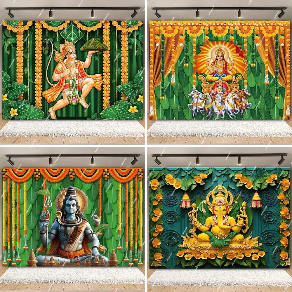 Indian Traditional Backdrop Photo Festival Party lord Shiva lord Hanuman lord Soroj Mural Hindu Holi Anniversary Background Deco