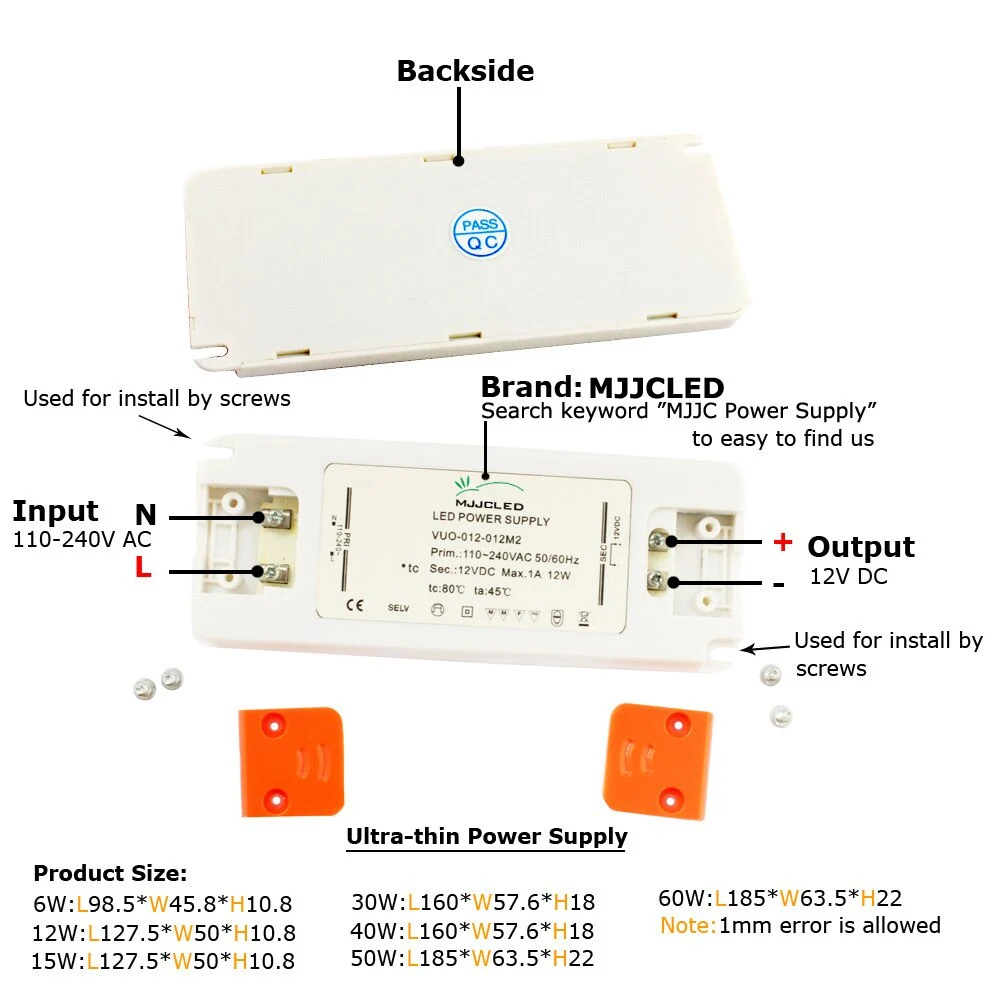 Ultra-Thin Power Supply 12V 24V Transformer LED Driver Constant Voltage 110V 220V to DC12V 24V 6W 15W 20W 30W 60W for LED Lights