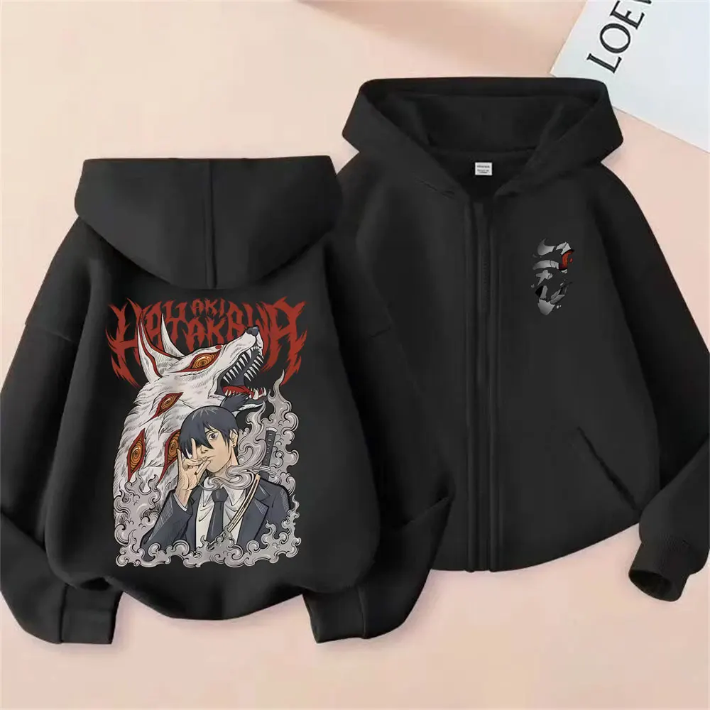 

Anime Chainsaw Man Zipper Hoodie Hayakawa Aki Summon Kon Fox Devil Merch Zip Up Jacket Men Women Manga Oversized Sweatshirt Coat