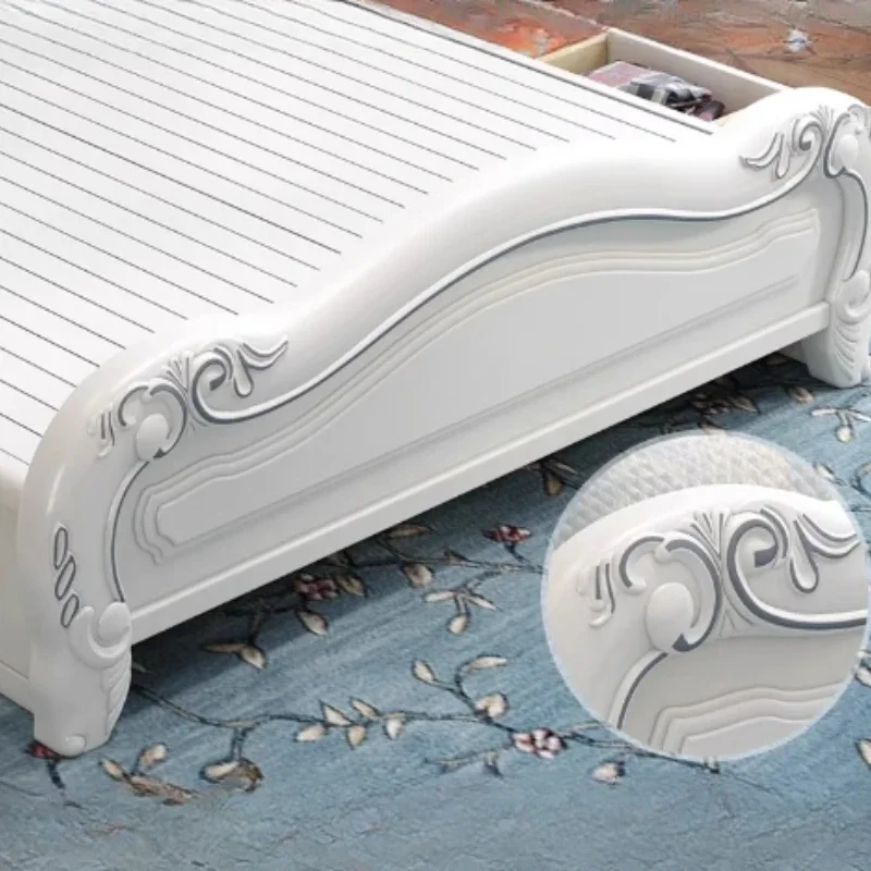 Unique Rubber Wood Double Bed Frame Simple Wooden Queen Living Room Double Bed Luxury Modern Cama Matrimonial Bedroom Furniture