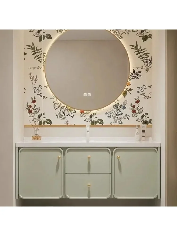 * Armários de banheiro europeus com espelhos inteligentes, lavatório integrado de cerâmica, armário de banheiro com pia, móveis de banheiro