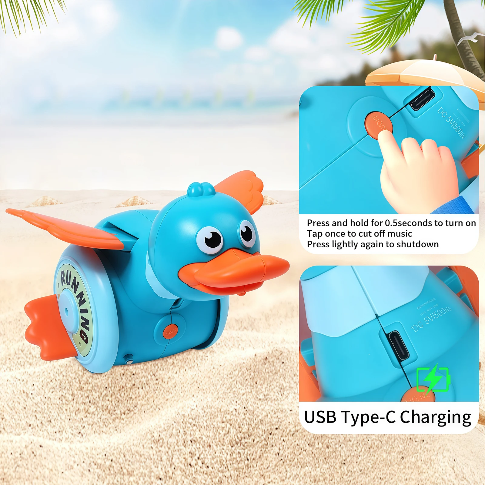 Juguetes musicales para bebés, pato de forrajeo, juguete giratorio eléctrico para niños 360 °   Alas agitadoras de rotación, pato bailando de juguete para bebés de más de 3 meses