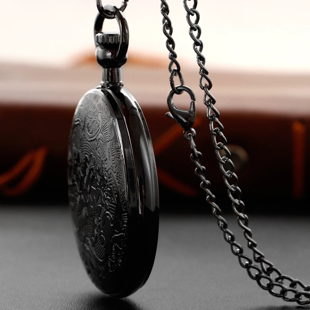 Black Direct Display Quartz Pocket Watch Vintage Men's and Women's Pendant Necklace Accessories Clock Best Souvenir