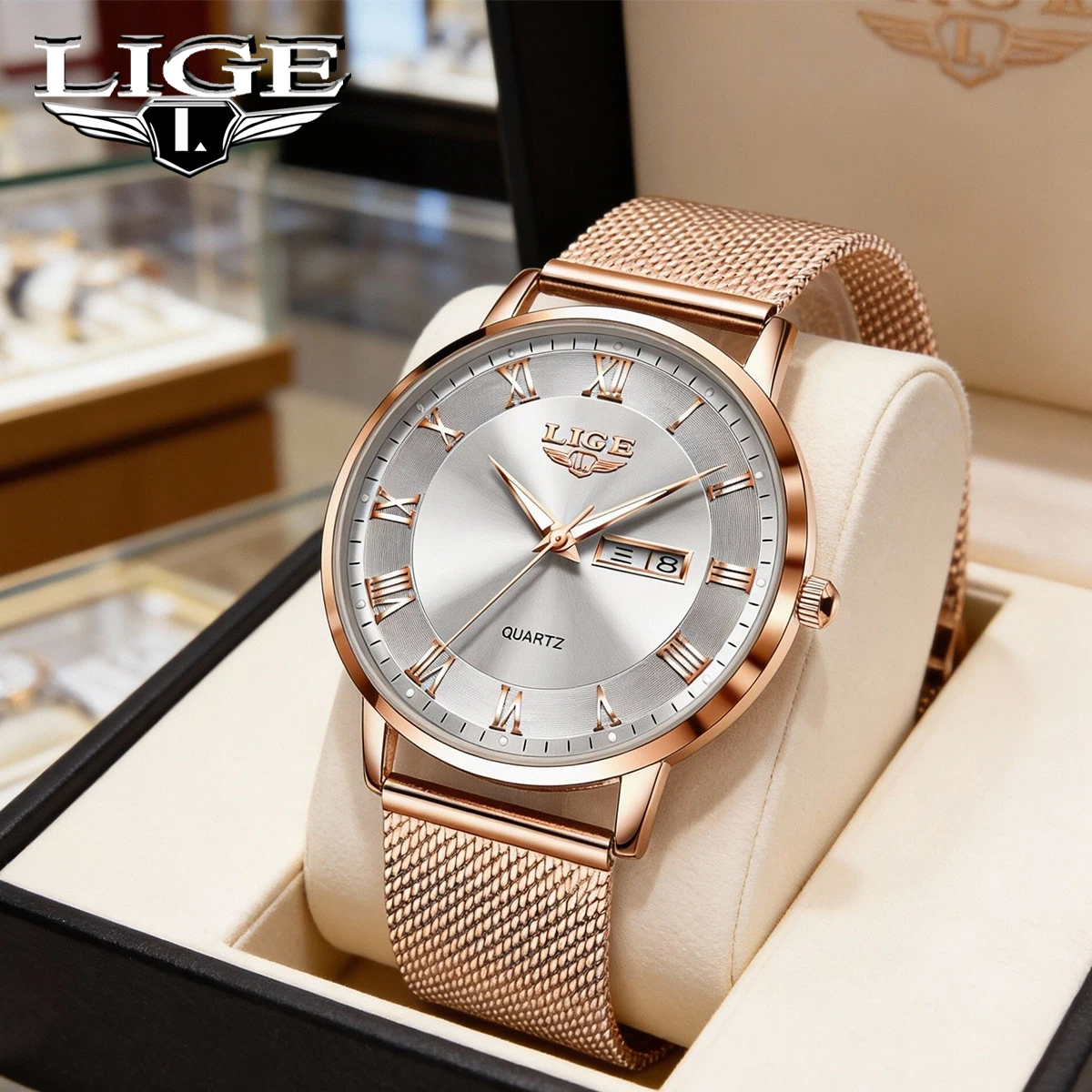 

Мужские часы LIGE Luxury: хронограф с датой, из нержавеющей стали, водонепроницаемые, светящиеся, спортивные, кварцевые.