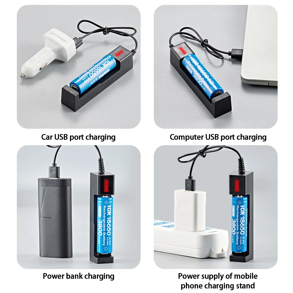 USB Smart Single Slot Ladegerät Lithium Ladegerät kleiner Lüfter Taschenlampe Batterie lade adapter mit Kontroll leuchte