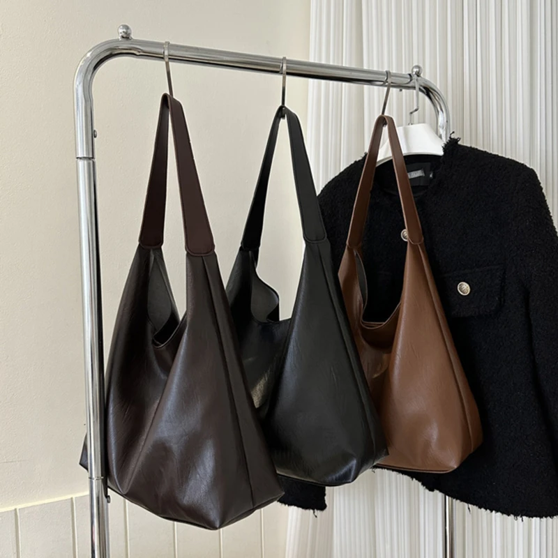 

Vintage Soft PU Leather Ladies Shoulder Bag Commuter Large Handbag Women's Versatile Tote Underarm Bag Quality