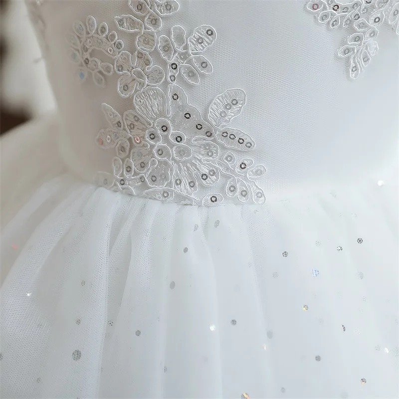 Baby Girls 1st Birthday Christening White Dress Toddler Kid Appliques Embroidery Wedding Party Gown Backless Formal Gala Costume