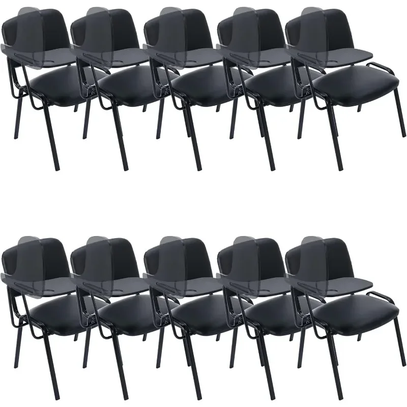 Set of 10 Stackable Chairs with Flip-up Tablet Arm, Vinyl Leather Stackable Guest Chairs, for Waiting Room/Office Conference