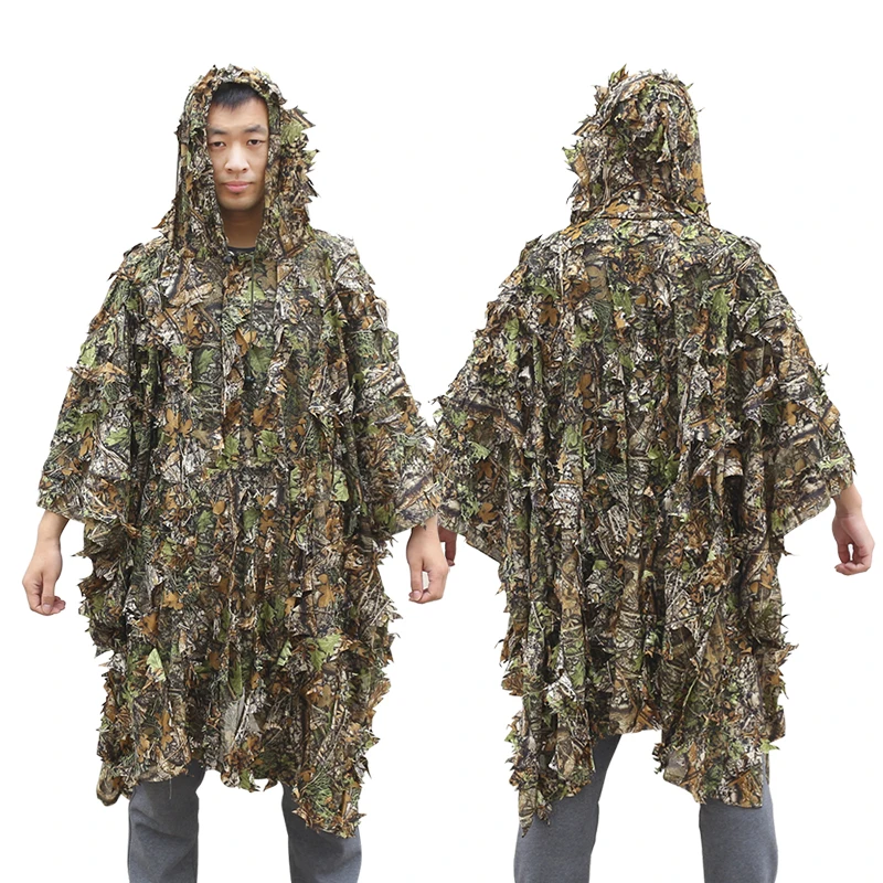 Camo 3D Leaf Hunting Poncho Camouflage Clothing Camping Birdwatching Hunting Photography CS Woodland Outdoor Ghillie Suit Sniper