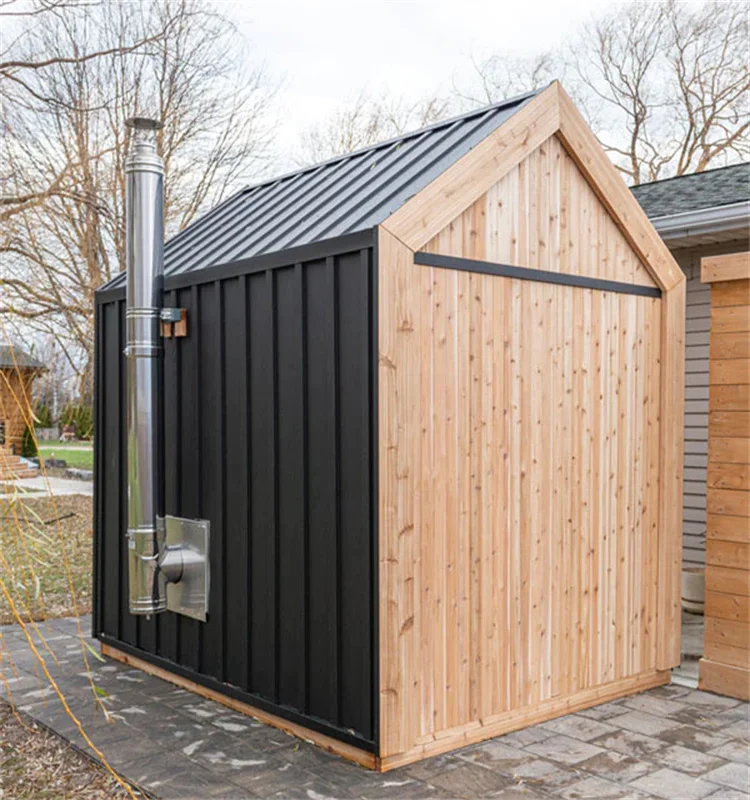 1-8 Persons Outdoor Electric Steam Sauna Room Hemlock Spire Design Fitness Slimming with Wood Stove Home Spa Detox Relax