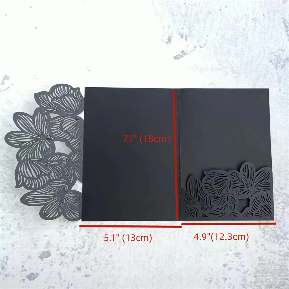 Black Invitation Card With Envelope Floral Laser Cut Pocket For Wedding Valentine Mather's Day Birthday Gift Cards 50 Sets