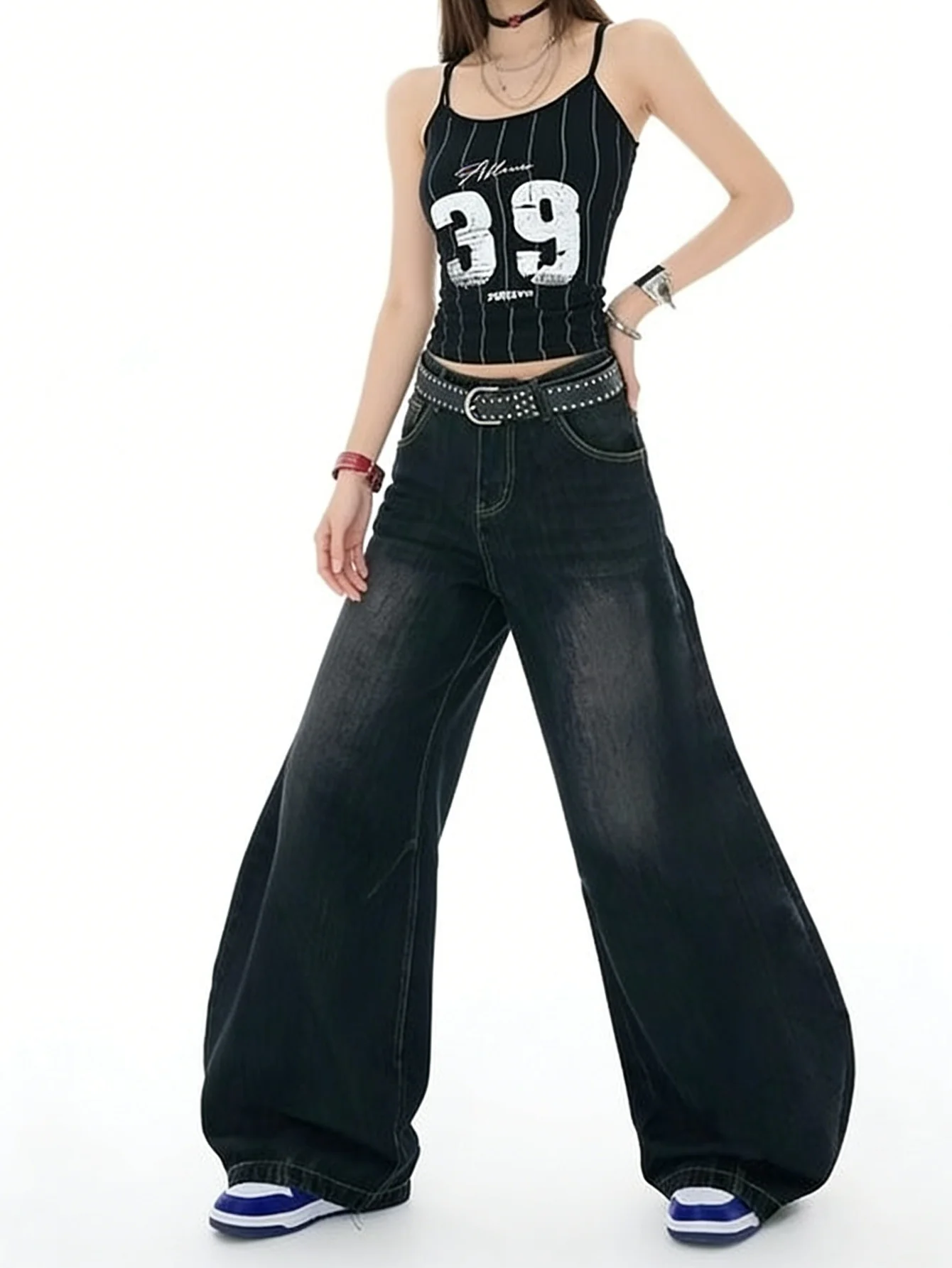 Man Pants Black Baggy Jeans For Man Unisex Y2K No accessories or belts included