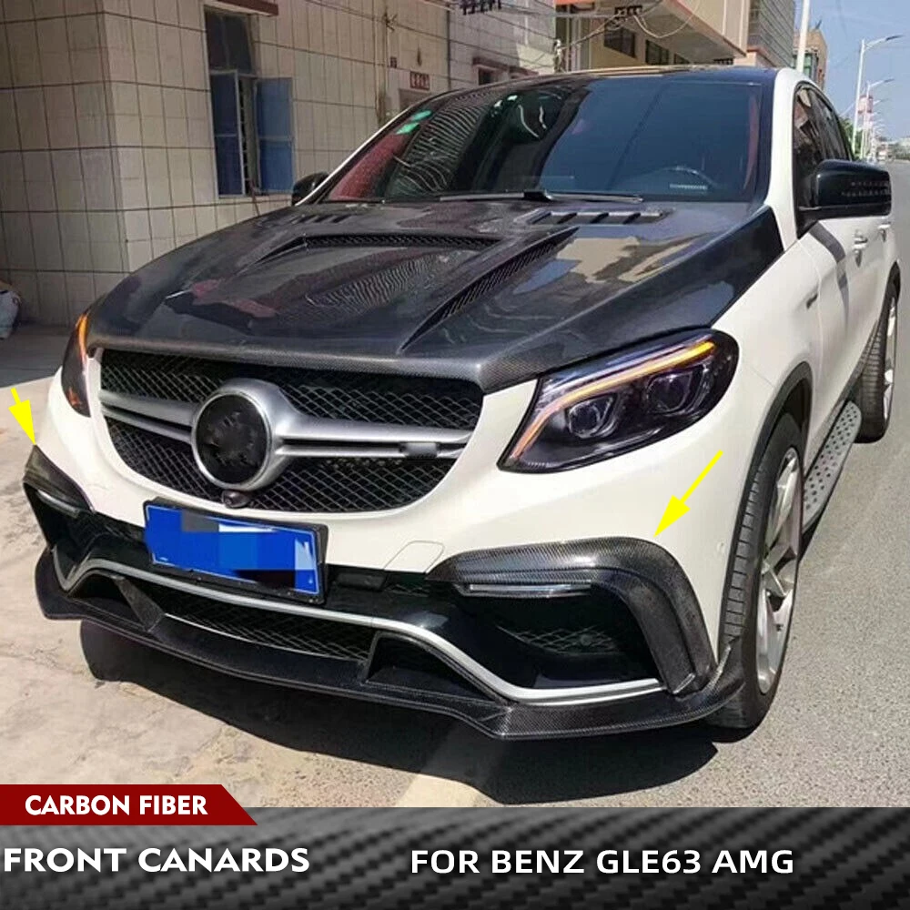 For Mercedes-Benz GLE Class C292 GLE63 AMG 2015 - 2018 Real Carbon Fiber Car Front Bumper Splitters Fins Canards Front Fog Trims
