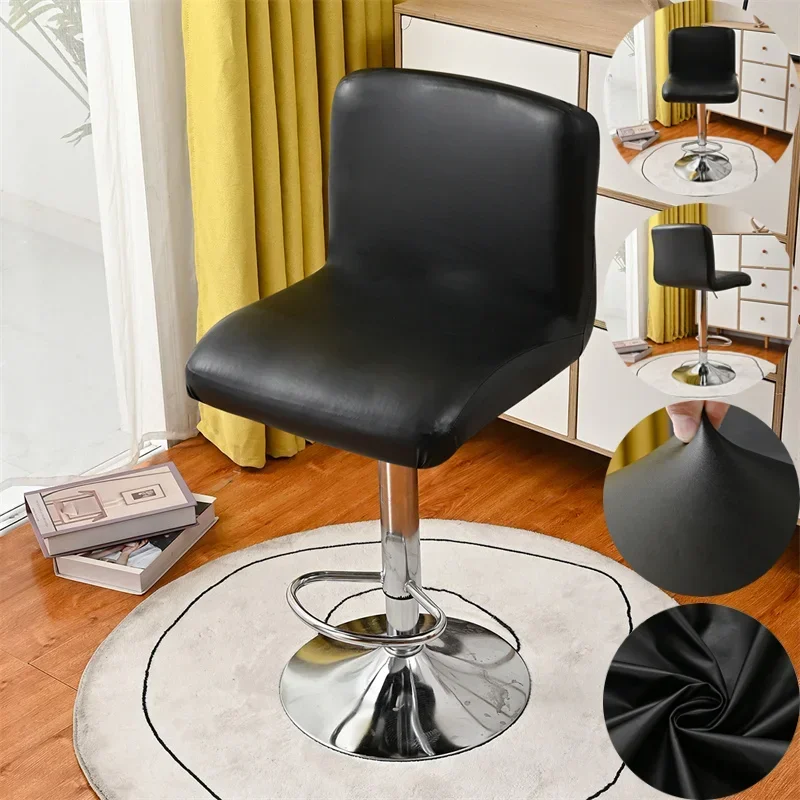 Pu Leather Bar Stool Chair Cover Stretch Spandex Office Chair Slipcovers Elastic Short Back Chairs Covers Dining Room Kitchen