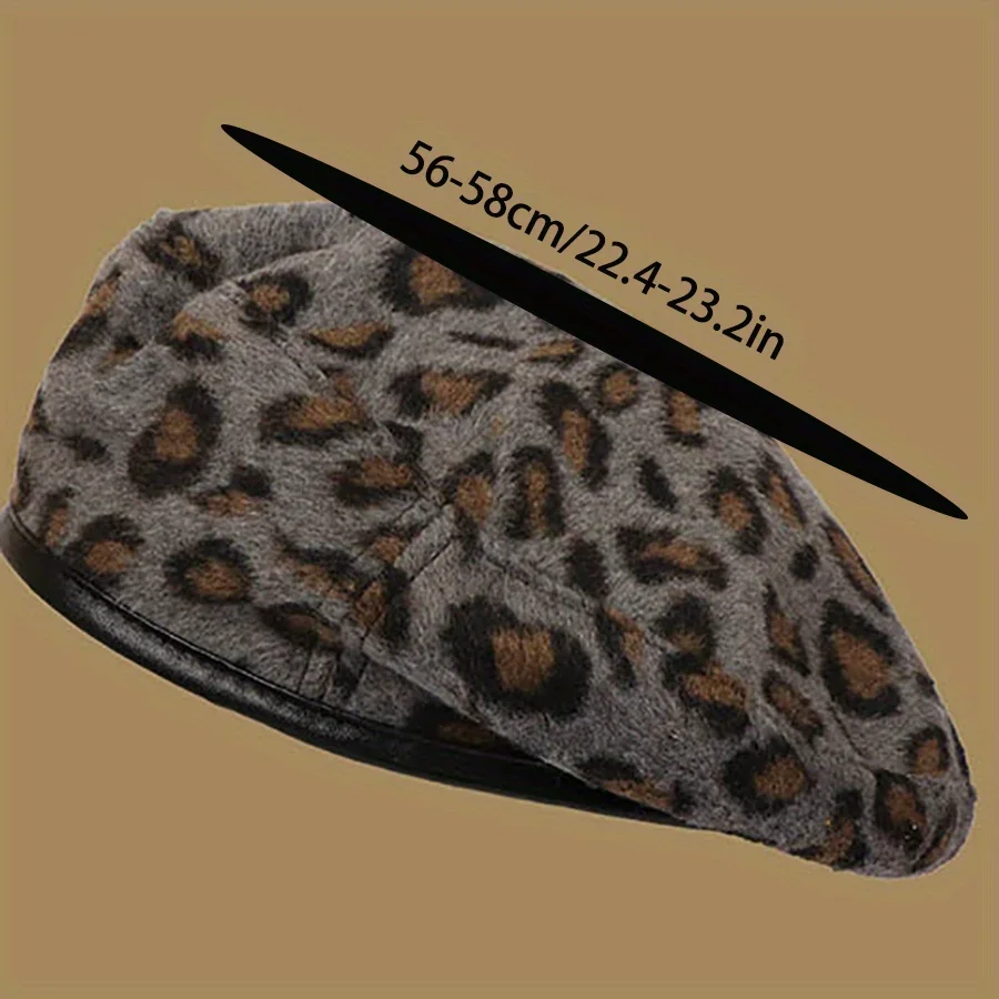 Leopard Print Artist Hat Windproof and Warm Brimless Cap with Adjustable Rope Autumn Retro Beret Winter Casual Fashion Felt Hat