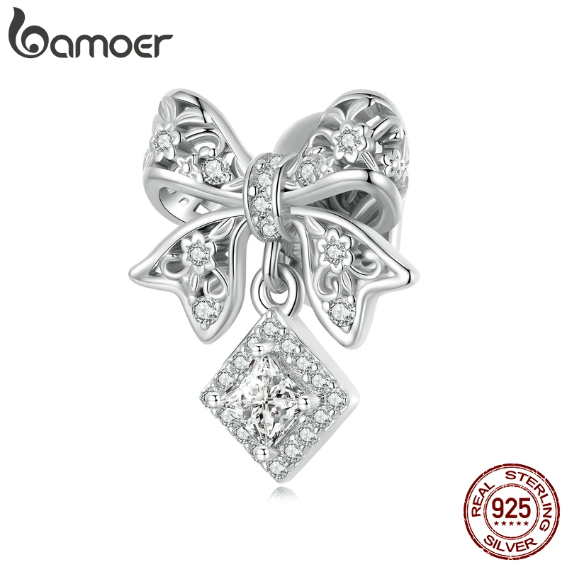 

Bamoer 925 Sterling Silver Dainty Lace Bow Charms fit for Women DIY Original Bracelet & Bangle Luxury Stone Pendant Fine Jewelry