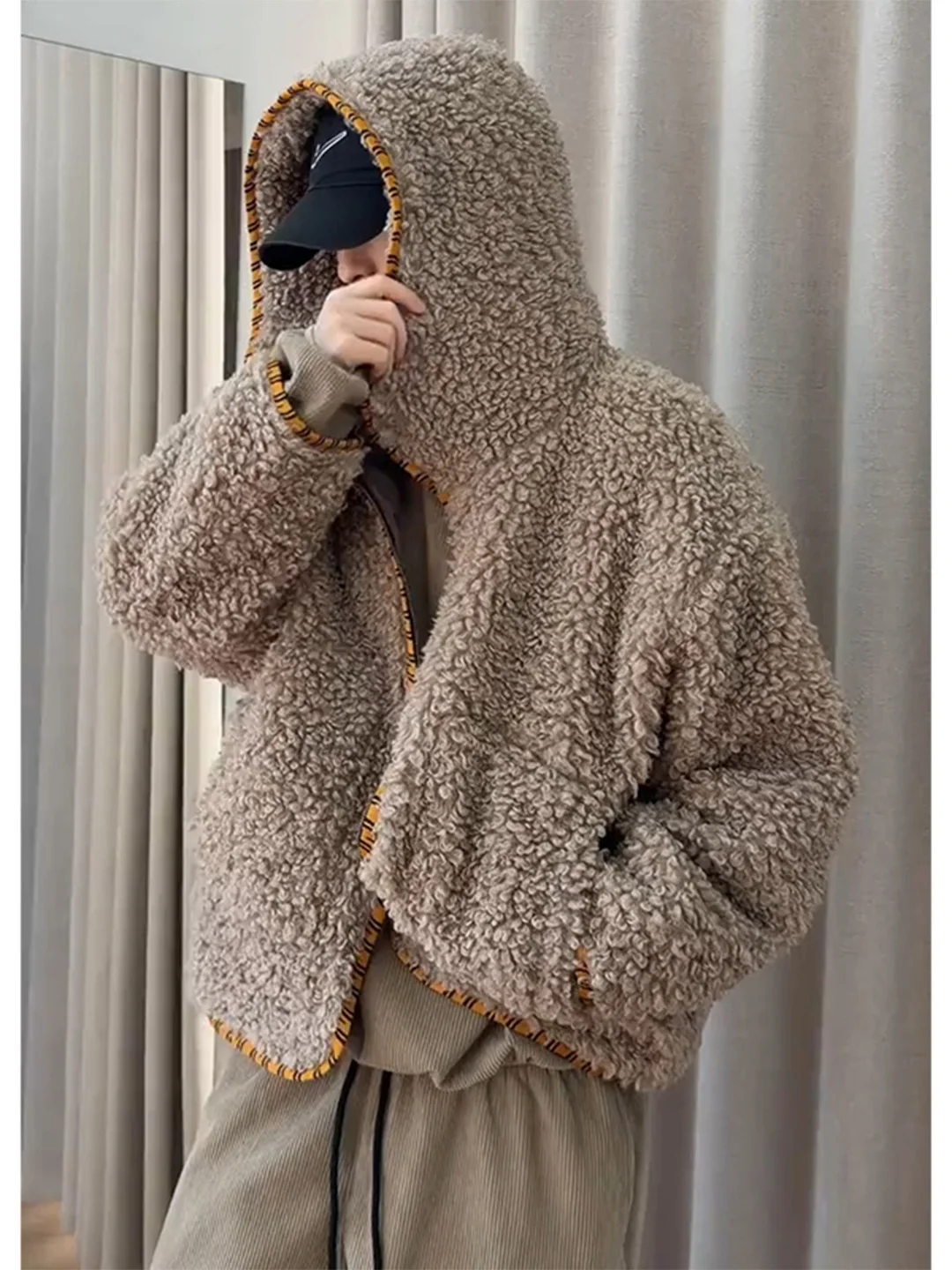 

Мужская утепленная хлопковая куртка с капюшоном из овечьего вельвета, модный дизайн, повседневный стиль, короткий рукав, зимняя теплая верхняя одежда