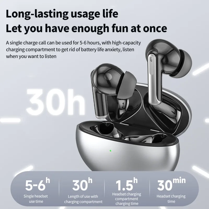 

Wireless Bluetooth Earphones ANC+ENC Noise Reduction HIFI Gaming Low Latency Ultra Long Endurance Sports Earphones