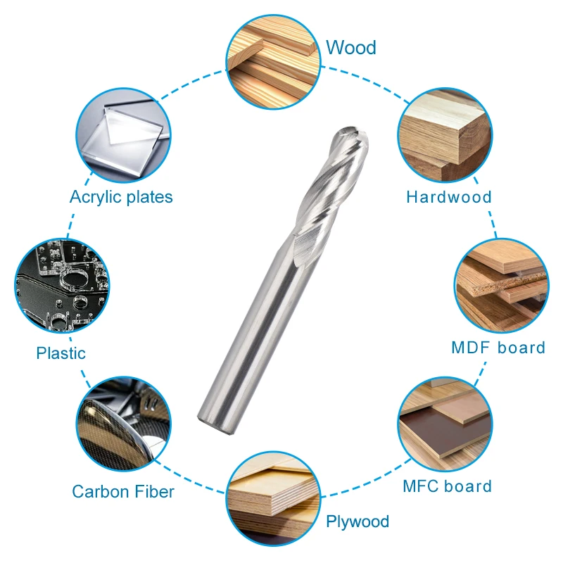 XUCHUAN 1 STÜCK Schaftfräser 6,35 mm Schaft Hartmetall-Kugelkopffräser 3 Flöte CNC-Fräser für Holzbearbeitungswerkzeug Spiralfräser – Detail 5