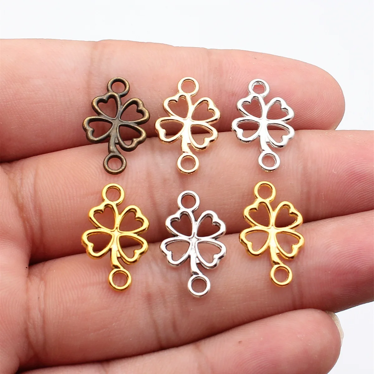 WYSIWYG 20pcs 20x12mm 6 Colors Clover Charms Connector Lucky Clover Charm Connector 4 Leaf Clover Charm Connector
