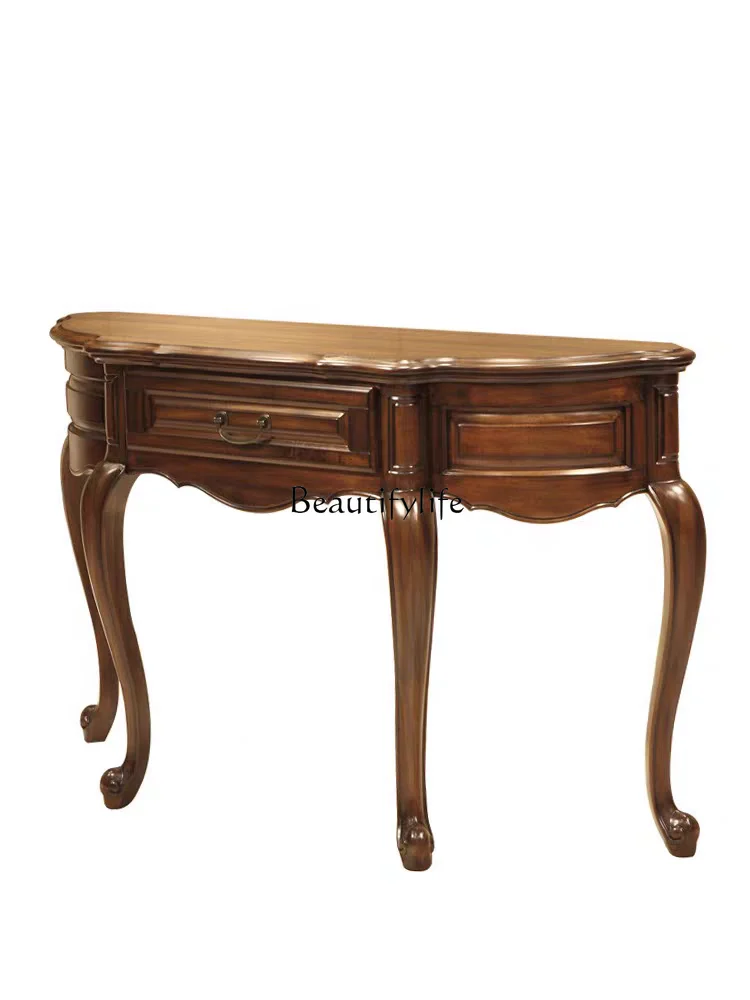 

American-Style Entrance Cabinet Solid Wood Wall Semicircle Wall Side Cabinet European-Style Console Side View Cabinet