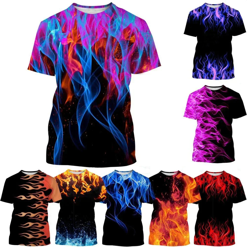 

Punk Men's T Shirt Flame 3d Print Casual Short Sleeve Loose Oversized Tshirts for Men Sweatshirt Top Clothing Camise