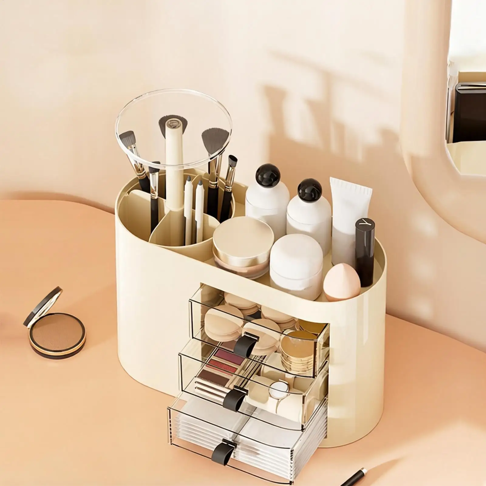 

Cosmetic Organizer With 3 Drawers Space Saving Dresser Cosmetic Storage Organizer For Perfume Brush Lipstick Skincare Bathroom