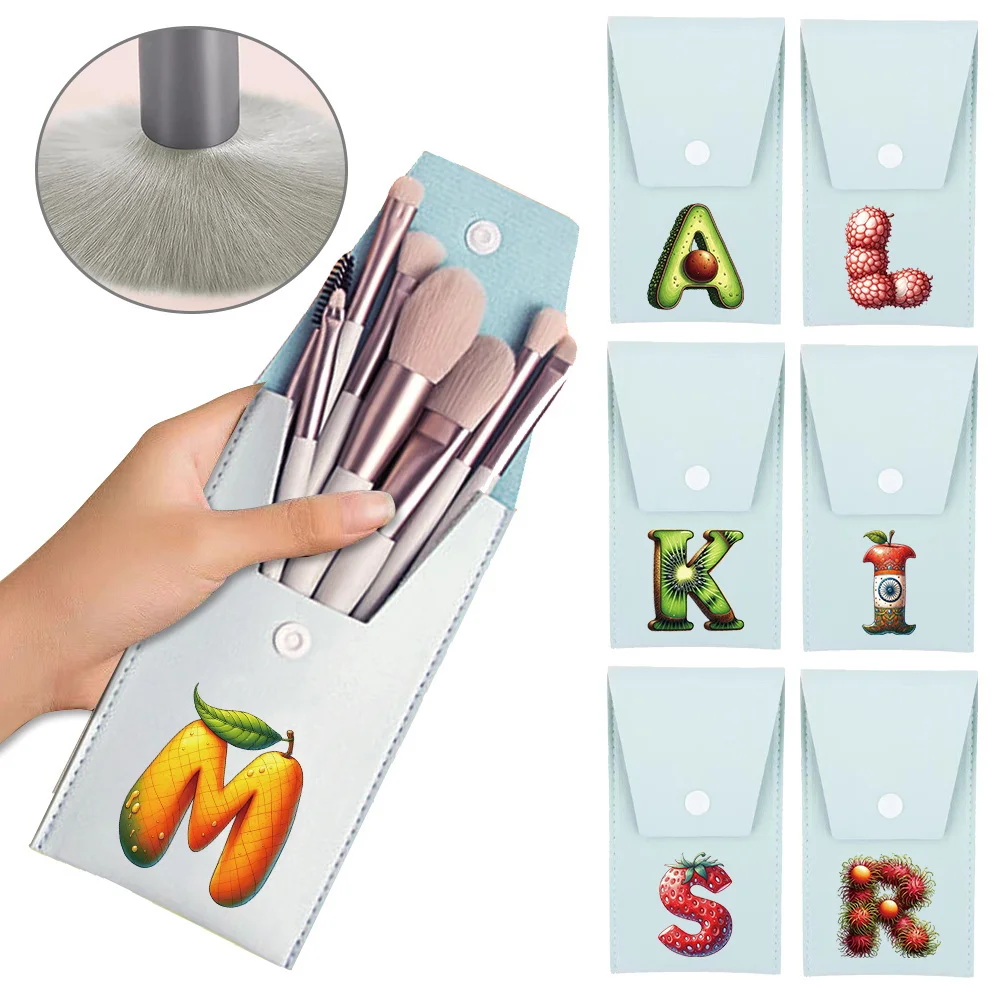

Women Cosmetic Brush Kit with Case Organizer Portable Powder Brush Fashion Beauty Tools Initial Name 26 Letters Fruit Pattern