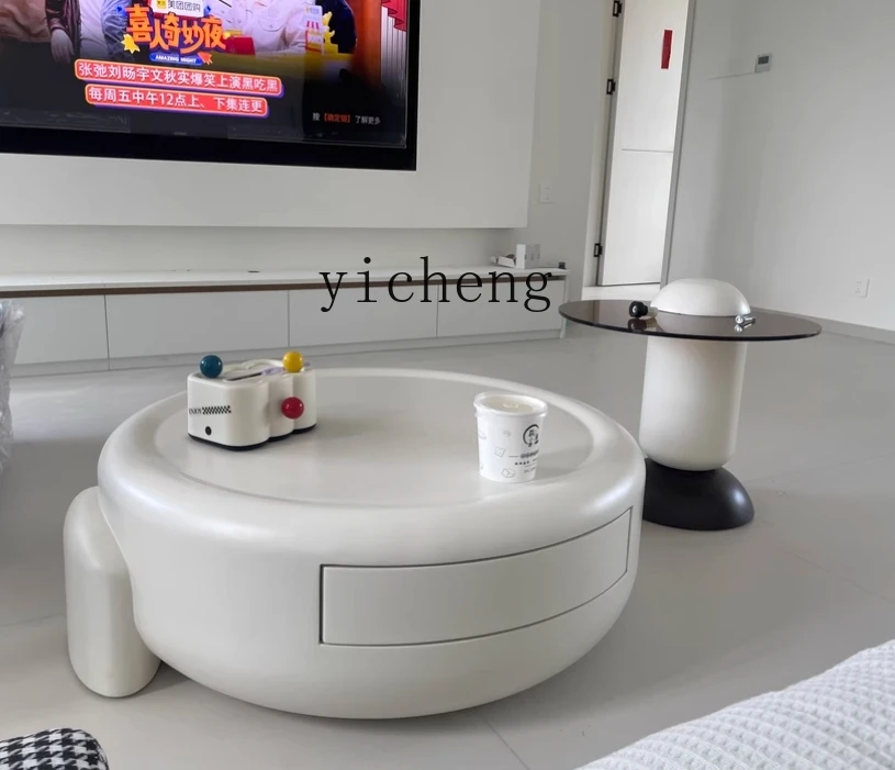 طاولة قهوة مستديرة بسيطة وحديثة كبيرة وصغيرة على الطراز الفرنسي الكريمي لغرفة المعيشة وطاولة قهوة فنية راقية