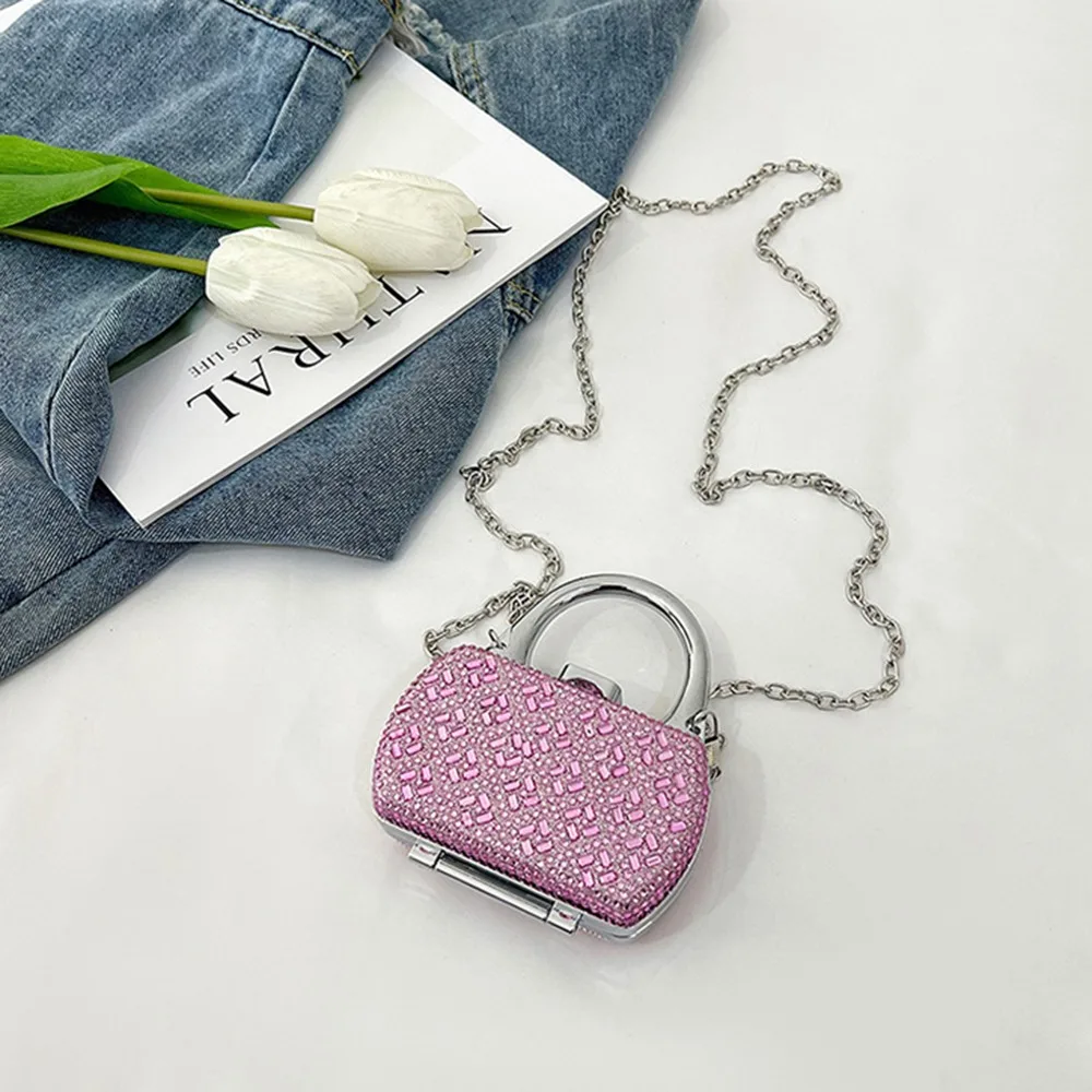 

New Trendy Korean Style Mini Crossbody Bag Elegant Small Wallet Evening Clutch Bag Luxury Shinny Metal Lipstick Bag Party