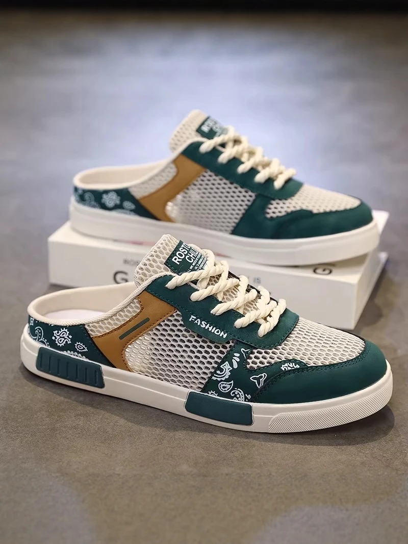 

Men's Summer Breathable Beach Sandals Slip-On Half Slippers Large Size Comfortable Mesh Upper Casual Slip-On Slippers