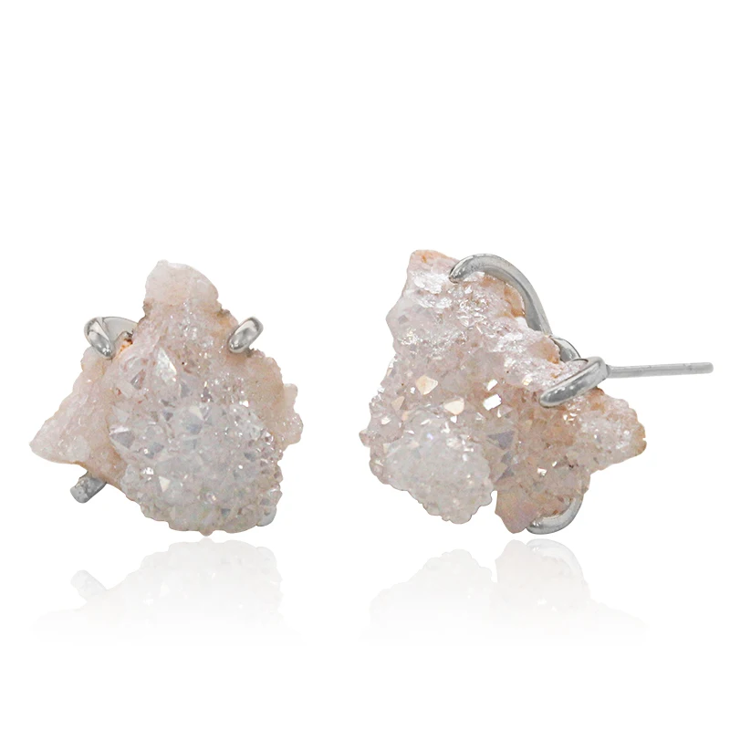 Irregular Druzy Crystal Quartz Stud Earrings for Women Natural Stone Healing Crystal Fashion Ear Jewellery