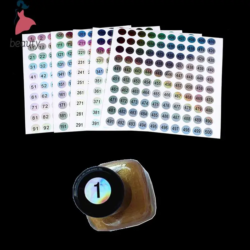 1set Waterproof 1-500 Laser Number Label Stickers For DIY Craft Self Adhesive Nail Polish Lipstick Color Number Tags Sticker