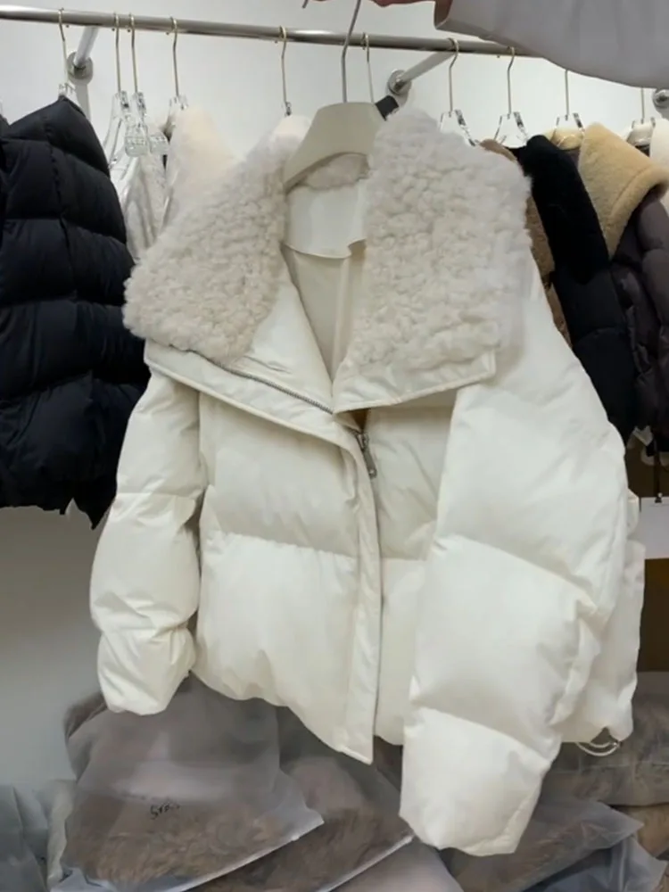 Coreano Sle ort blanco Puffer Jaet mujer invierno 2025 nuevo diseño cuello grande pan abrigo Thiened largo Sve cremallera