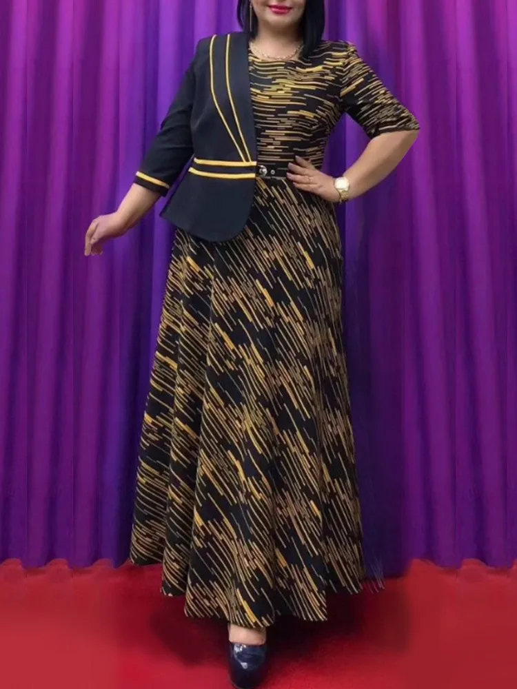 Dress Two Pieces Sets Women Clothing Elegant OL Work Outfits African Outerwear Dress Ladies 2 Piece Matching Set Maxi Dress Suit