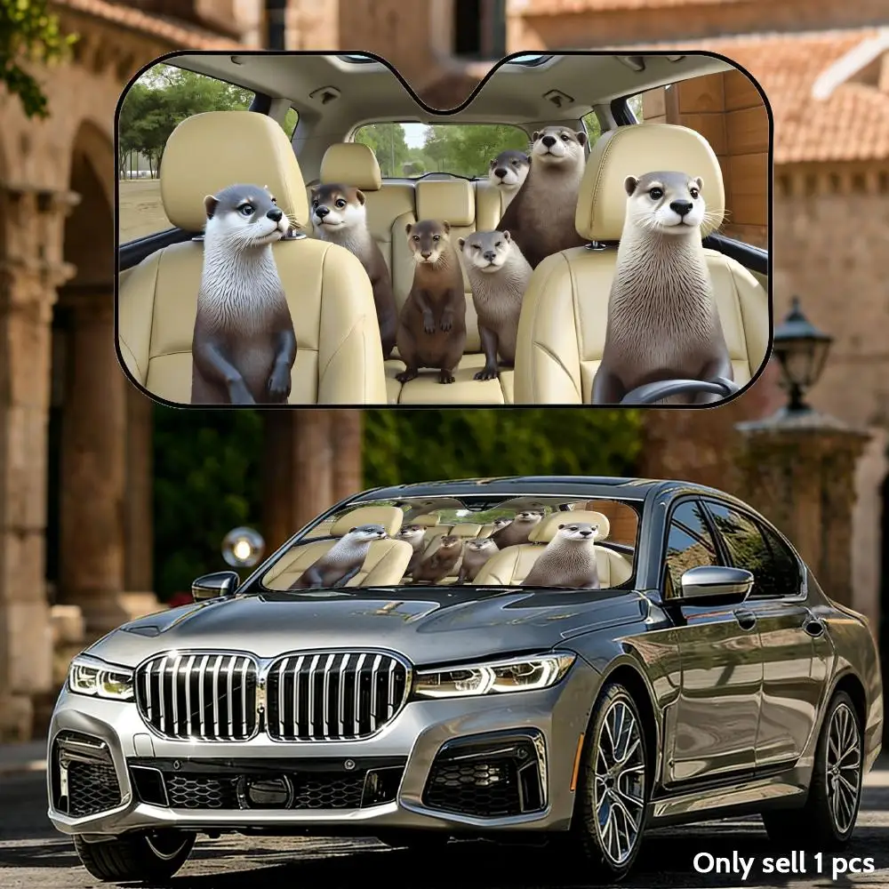 

Funny Otter Family Sun Visor Foldable Universal Car Windshield Sun Shade UV Protection Heat Insulation Foldable Cover